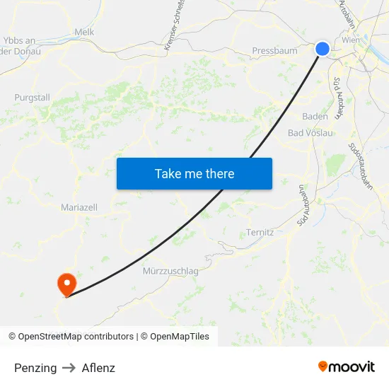 Penzing to Aflenz map
