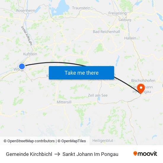 Gemeinde Kirchbichl to Sankt Johann Im Pongau map