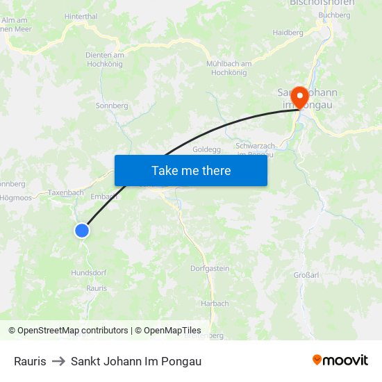 Rauris to Sankt Johann Im Pongau map