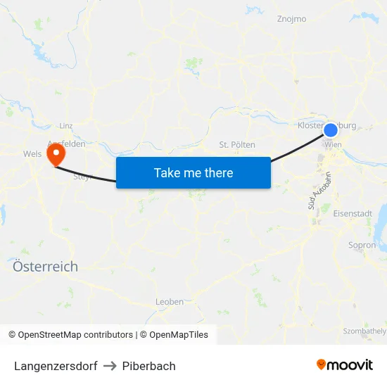 Langenzersdorf to Piberbach map