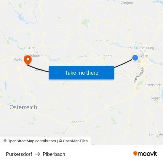 Purkersdorf to Piberbach map