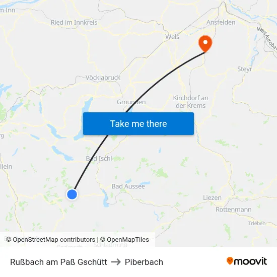 Rußbach am Paß Gschütt to Piberbach map