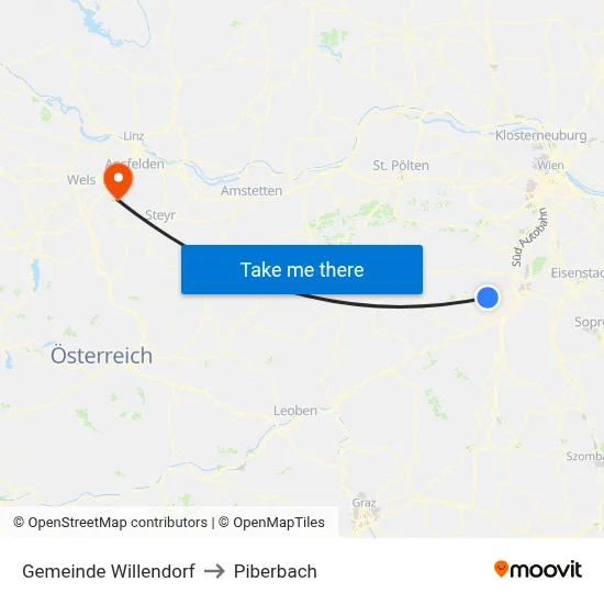Gemeinde Willendorf to Piberbach map
