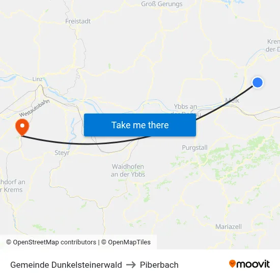 Gemeinde Dunkelsteinerwald to Piberbach map