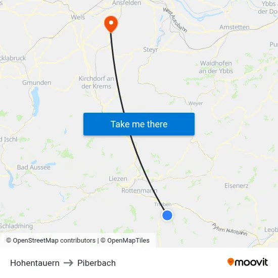Hohentauern to Piberbach map