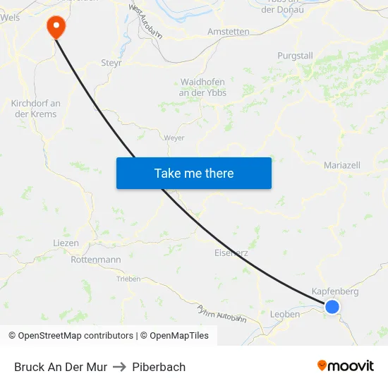 Bruck An Der Mur to Piberbach map
