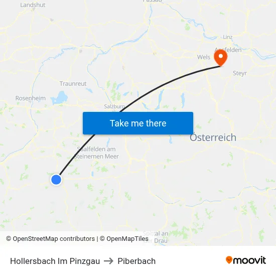 Hollersbach Im Pinzgau to Piberbach map