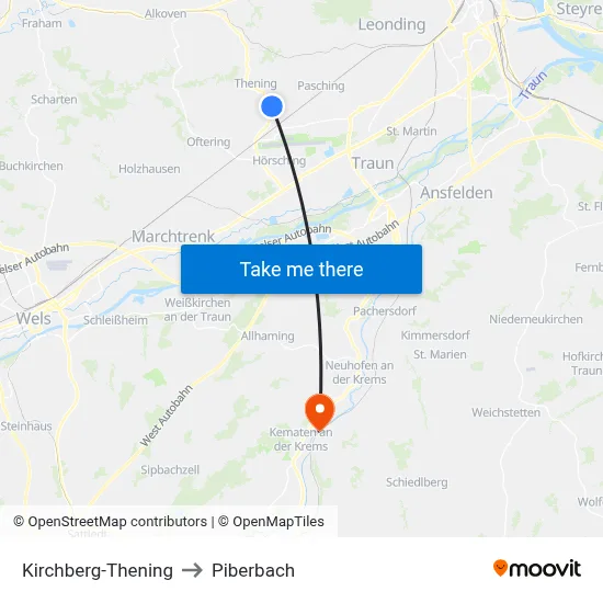 Kirchberg-Thening to Piberbach map