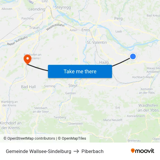 Gemeinde Wallsee-Sindelburg to Piberbach map