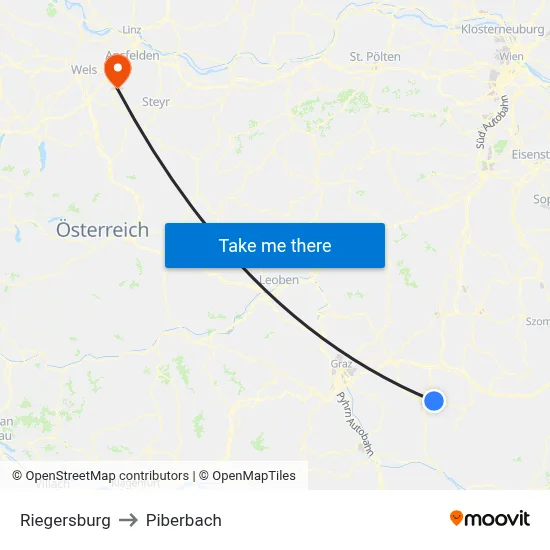 Riegersburg to Piberbach map