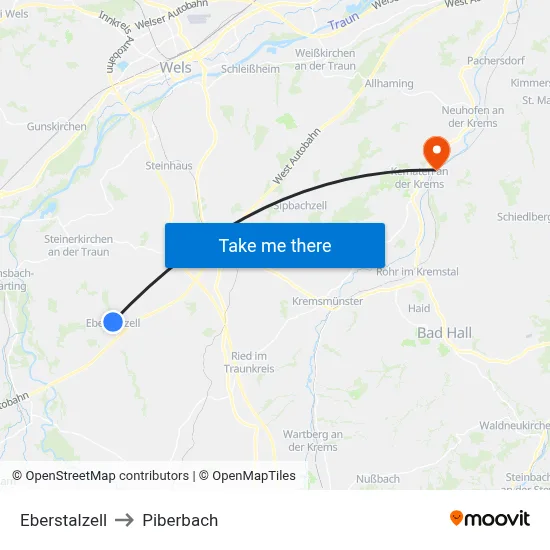 Eberstalzell to Piberbach map
