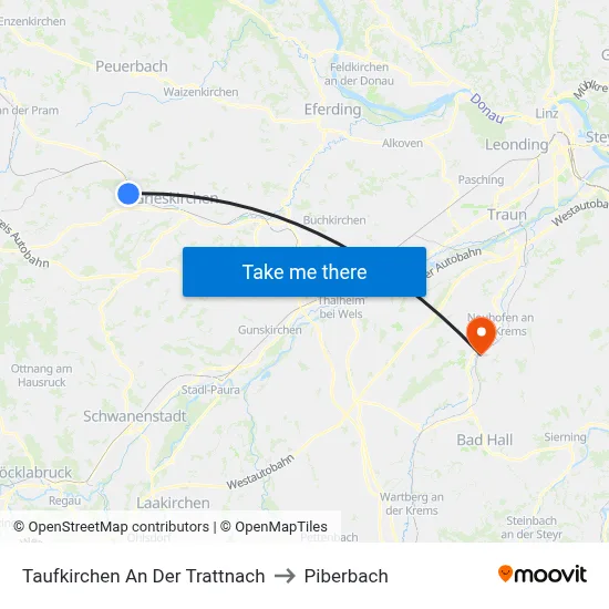 Taufkirchen An Der Trattnach to Piberbach map