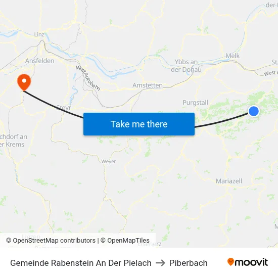 Gemeinde Rabenstein An Der Pielach to Piberbach map