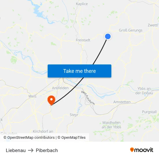 Liebenau to Piberbach map