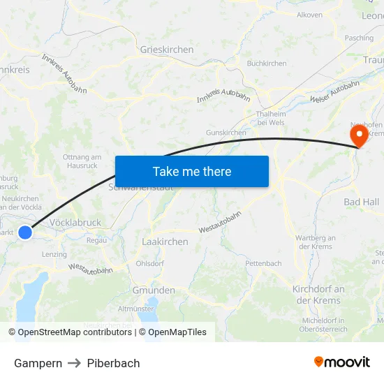 Gampern to Piberbach map