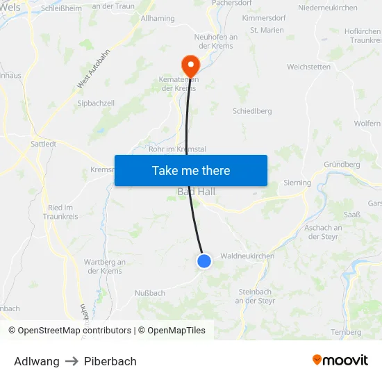 Adlwang to Piberbach map