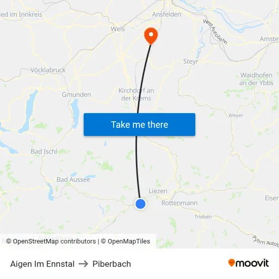 Aigen Im Ennstal to Piberbach map