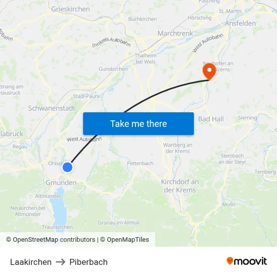 Laakirchen to Piberbach map