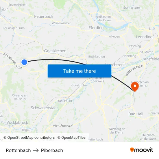 Rottenbach to Piberbach map