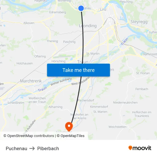 Puchenau to Piberbach map