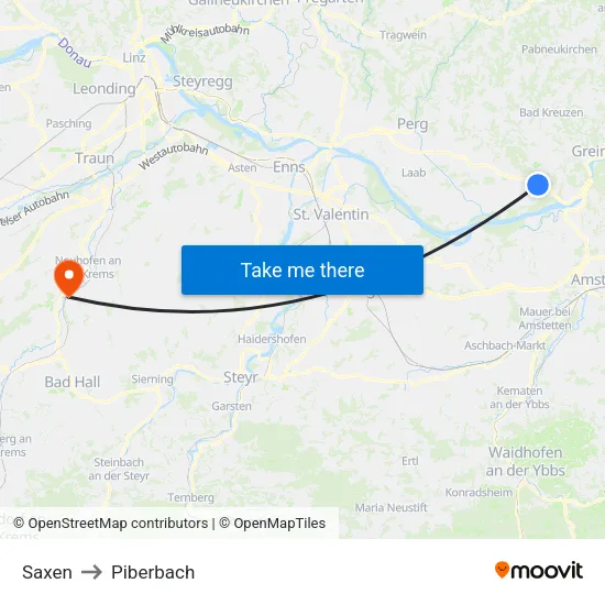 Saxen to Piberbach map