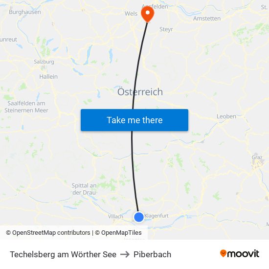 Techelsberg am Wörther See to Piberbach map