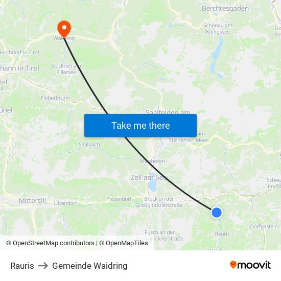 Rauris to Gemeinde Waidring map