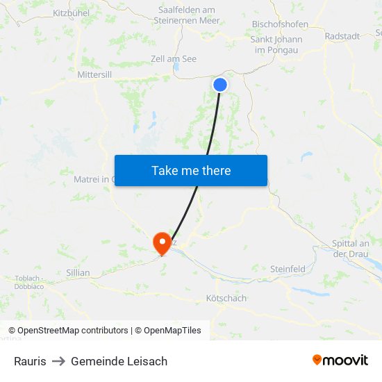 Rauris to Gemeinde Leisach map