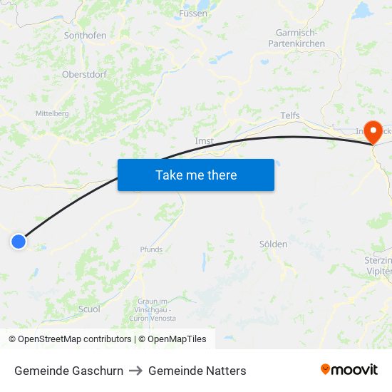 Gemeinde Gaschurn to Gemeinde Natters map