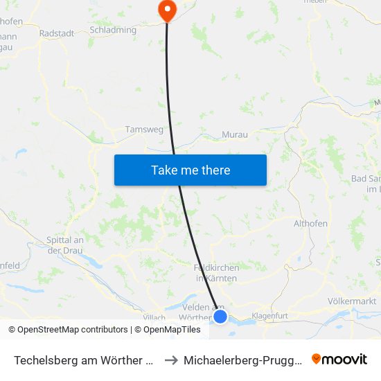 Techelsberg am Wörther See to Michaelerberg-Pruggern map