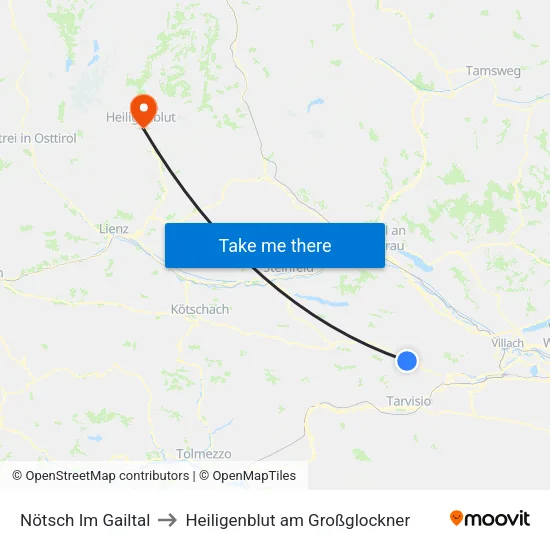 Nötsch Im Gailtal to Heiligenblut am Großglockner map