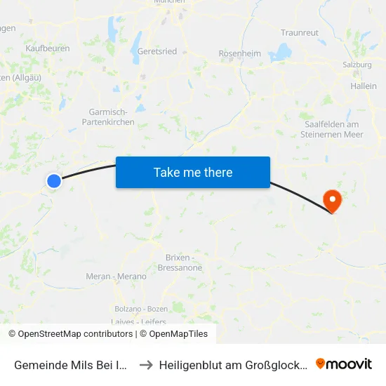 Gemeinde Mils Bei Imst to Heiligenblut am Großglockner map