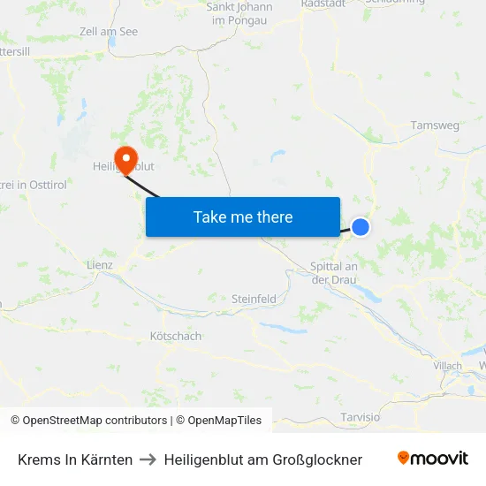 Krems In Kärnten to Heiligenblut am Großglockner map
