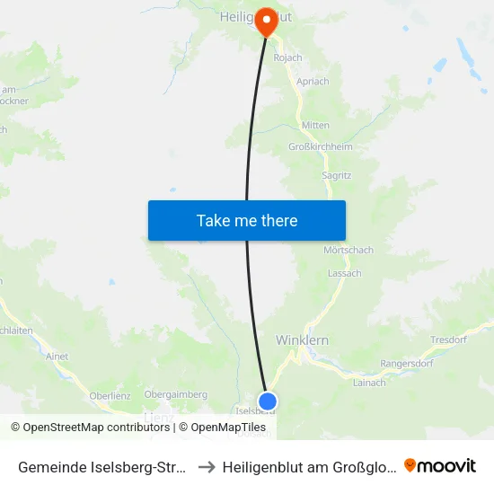 Gemeinde Iselsberg-Stronach to Heiligenblut am Großglockner map