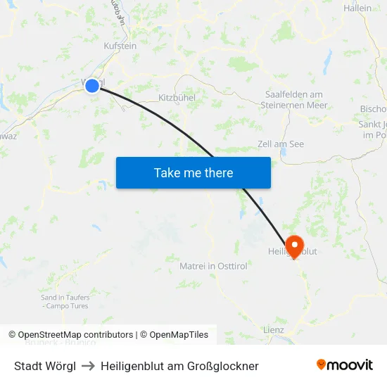 Stadt Wörgl to Heiligenblut am Großglockner map