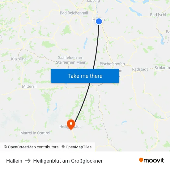 Hallein to Heiligenblut am Großglockner map