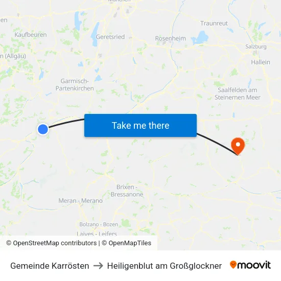 Gemeinde Karrösten to Heiligenblut am Großglockner map
