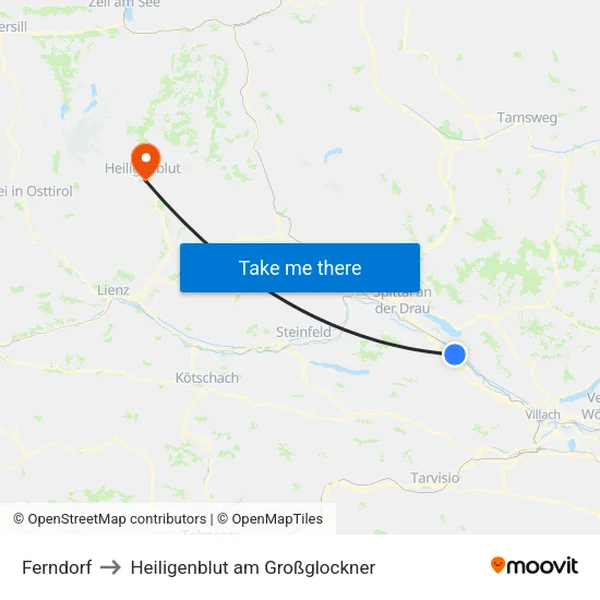 Ferndorf to Heiligenblut am Großglockner map