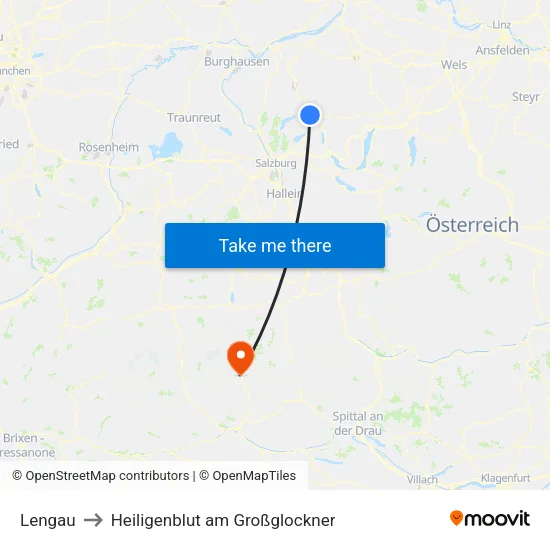Lengau to Heiligenblut am Großglockner map