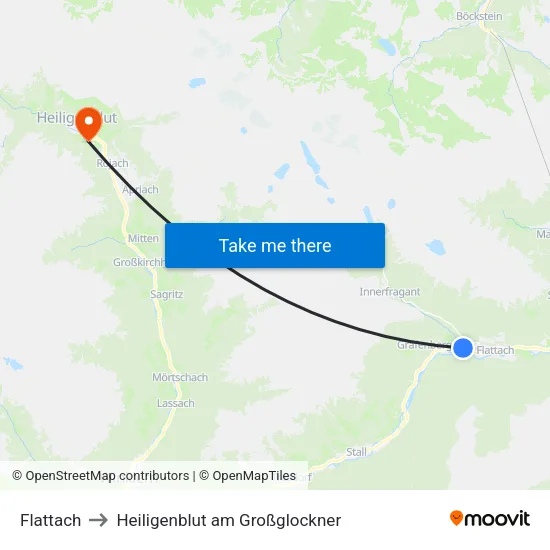 Flattach to Heiligenblut am Großglockner map