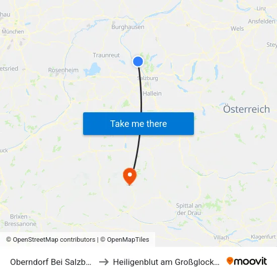 Oberndorf Bei Salzburg to Heiligenblut am Großglockner map