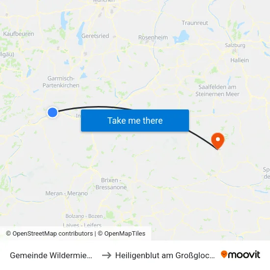 Gemeinde Wildermieming to Heiligenblut am Großglockner map