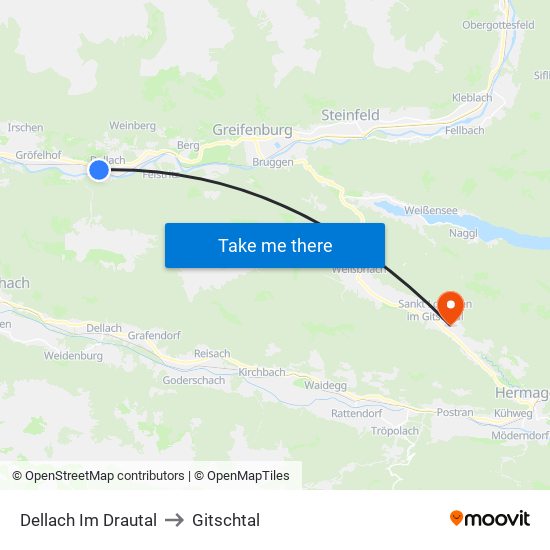 Dellach Im Drautal to Gitschtal map