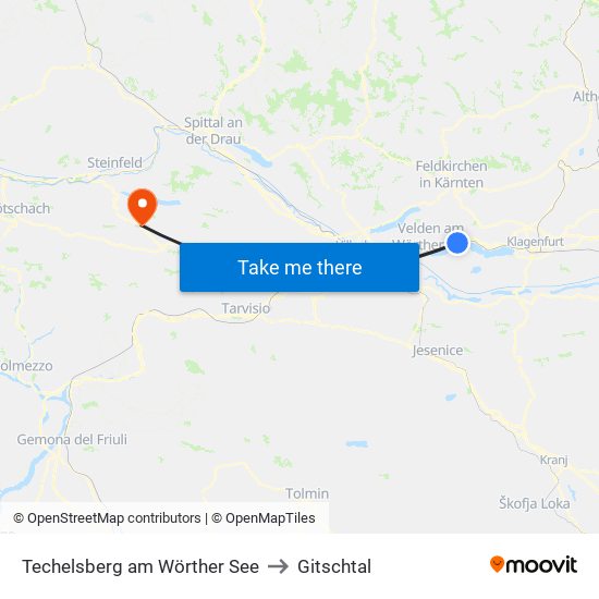 Techelsberg am Wörther See to Gitschtal map