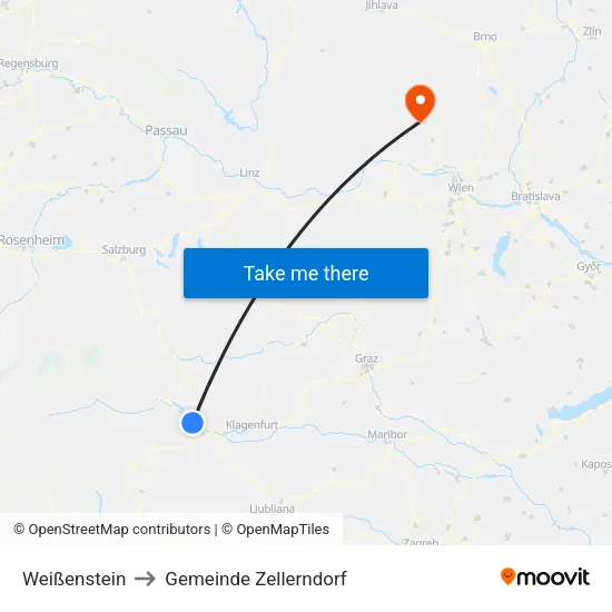 Weißenstein to Gemeinde Zellerndorf map
