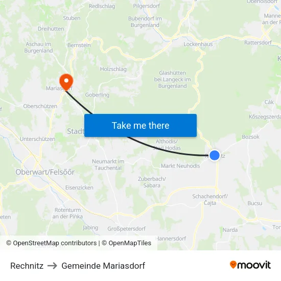 Rechnitz to Gemeinde Mariasdorf map