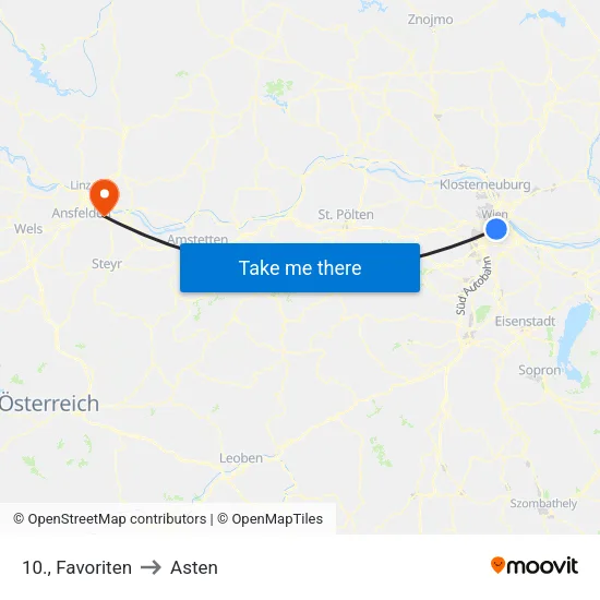 10., Favoriten to Asten map