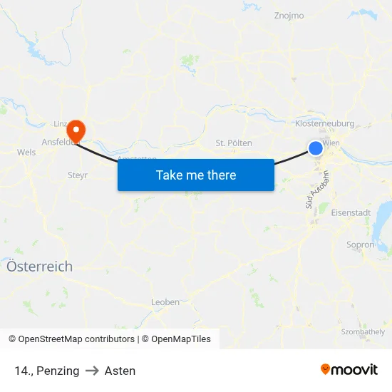 14., Penzing to Asten map