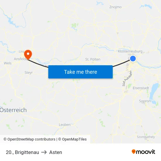 20., Brigittenau to Asten map