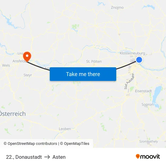22., Donaustadt to Asten map